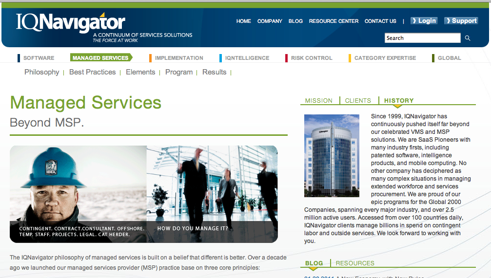 IQNavigator Managed Services website after the rebrand